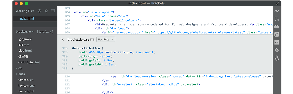 Angular IDE- Brackets code editor