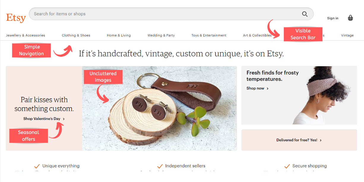 Home page UX etsy